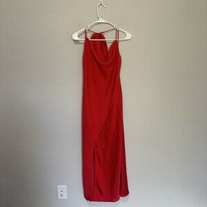 Cushnie Target Red Cowl Neck‎ Slip Midi Dress Womens 6 Satin Leg Slit Tie Neck